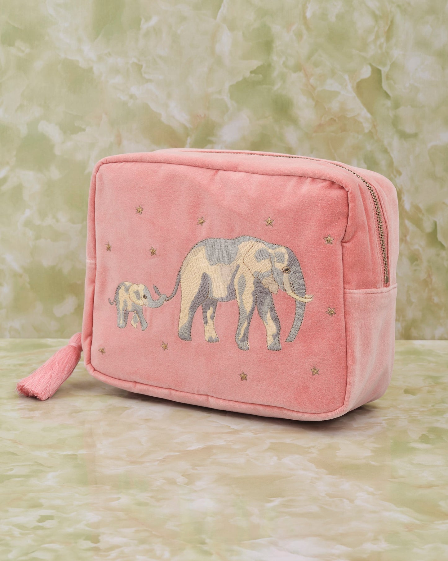 Elephant Coral Velvet Wash Bag