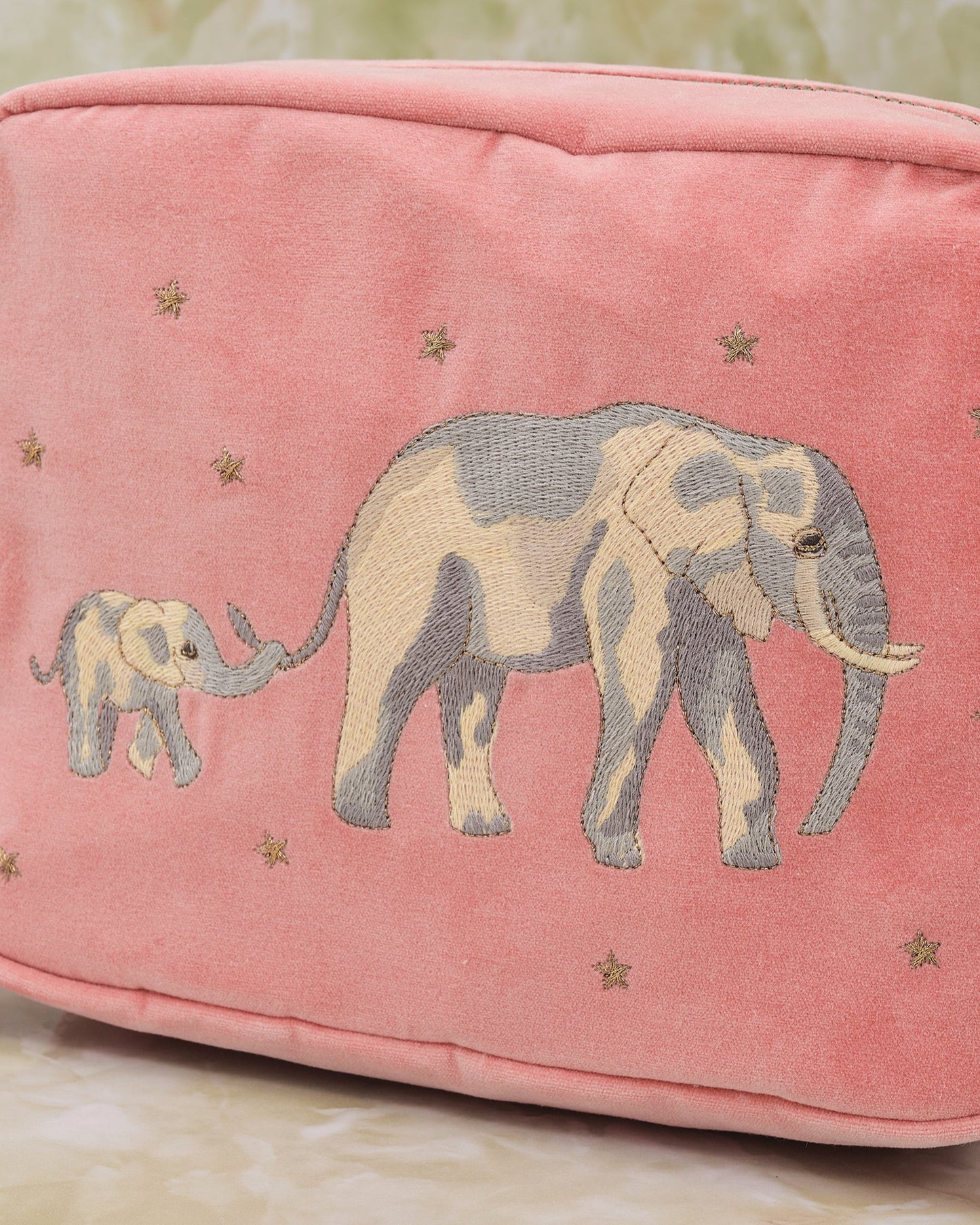 Elephant Coral Velvet Wash Bag