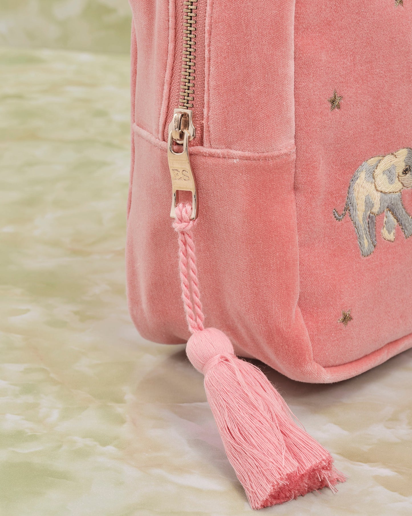 Elephant Coral Velvet Wash Bag