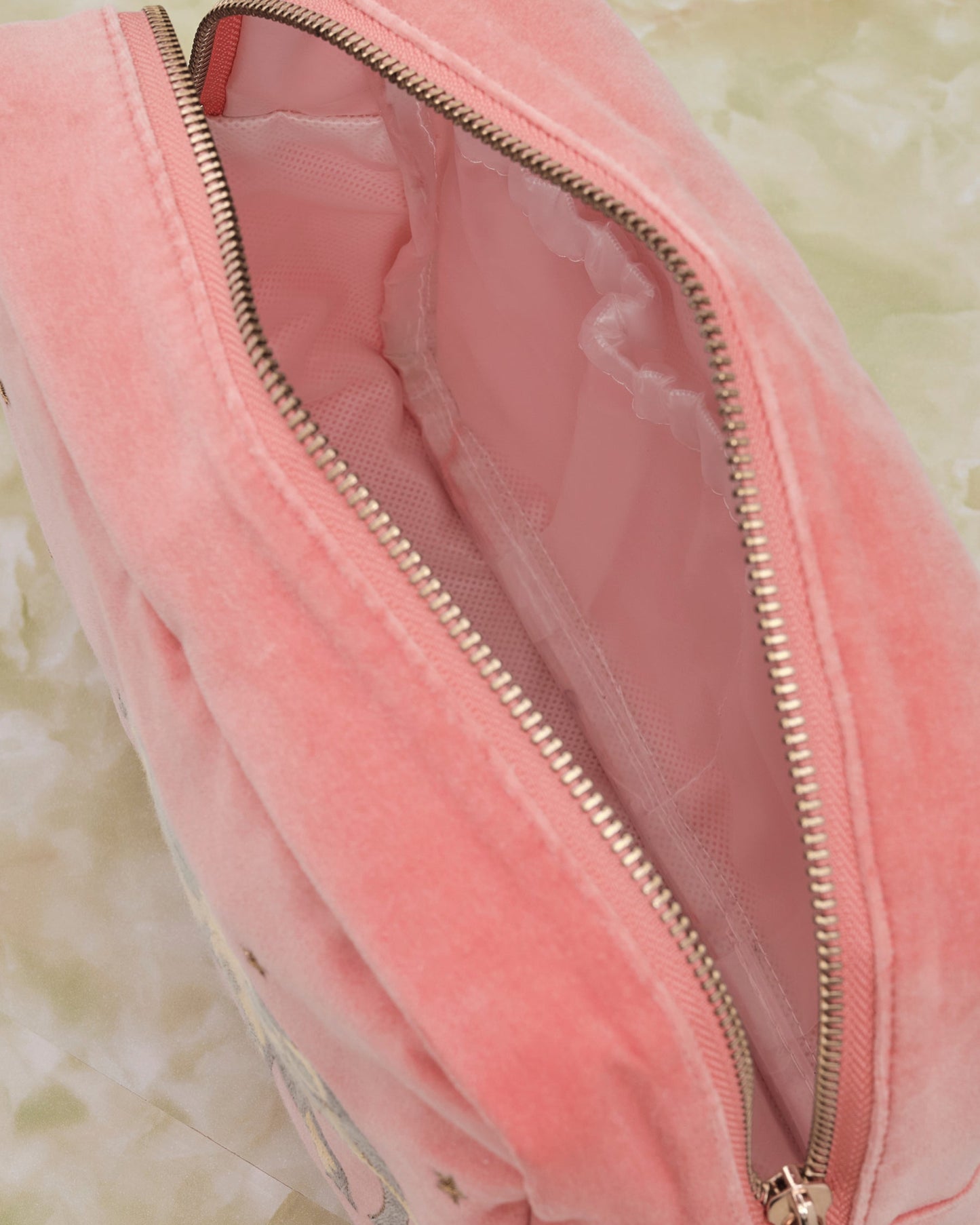 Elephant Coral Velvet Wash Bag