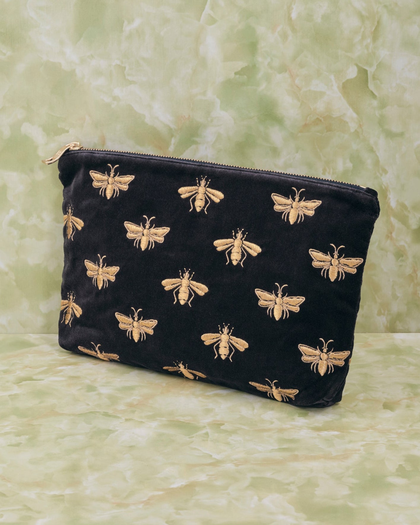 Honey Bee Charcoal Velvet Everyday Pouch