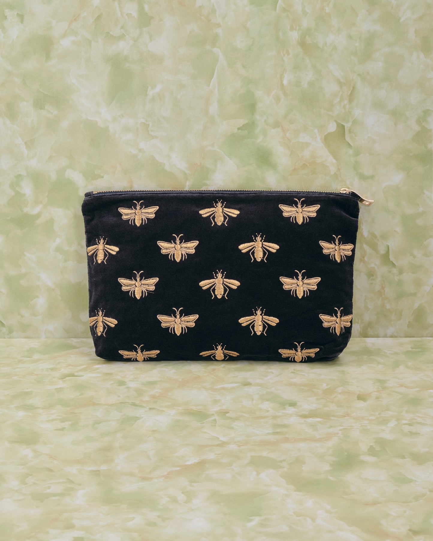 Honey Bee Charcoal Velvet Everyday Pouch