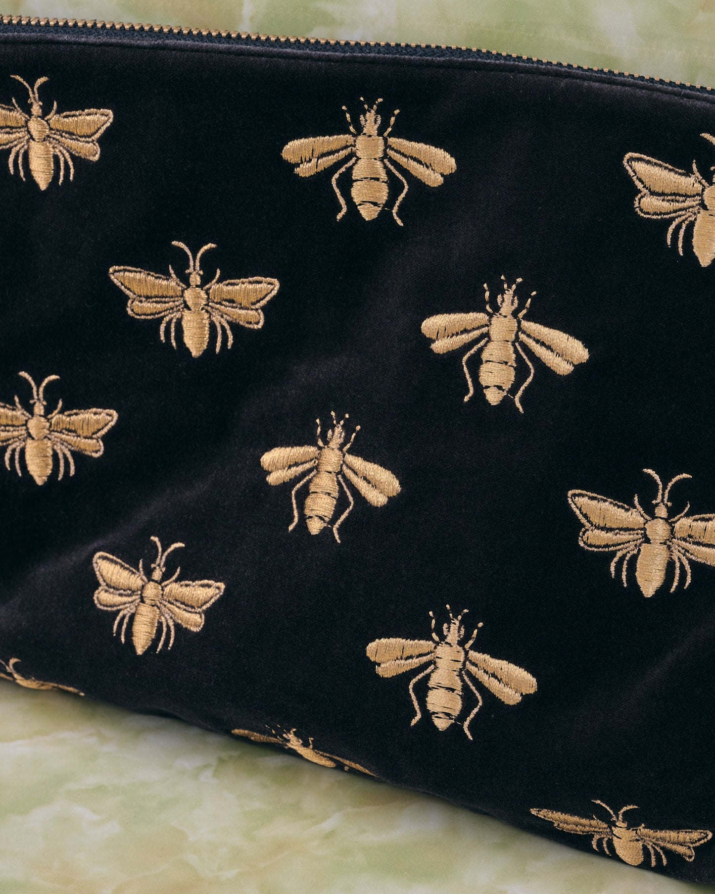 Honey Bee Charcoal Velvet Everyday Pouch