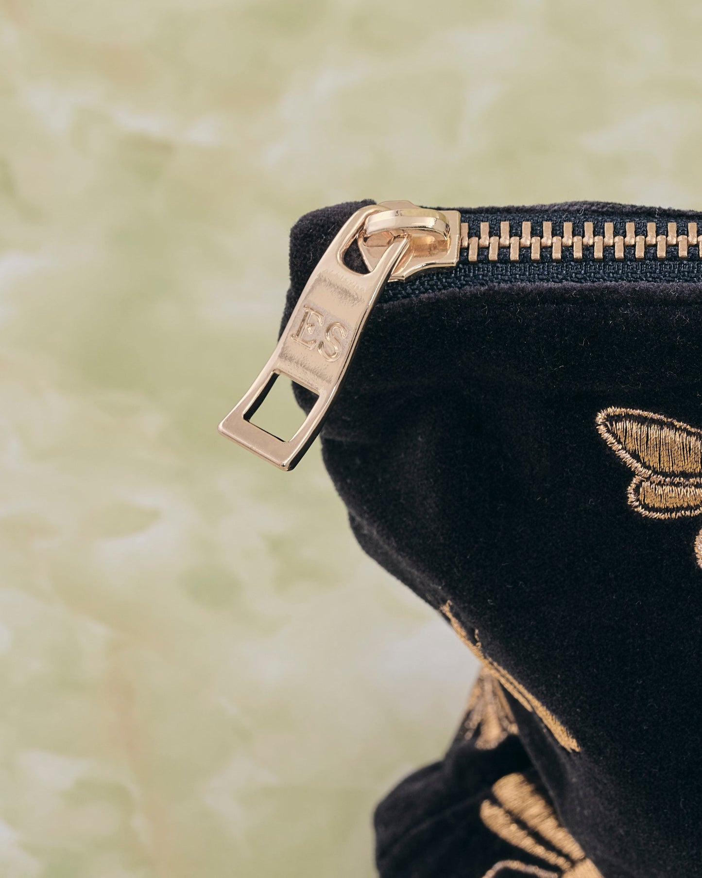 Honey Bee Charcoal Velvet Everyday Pouch