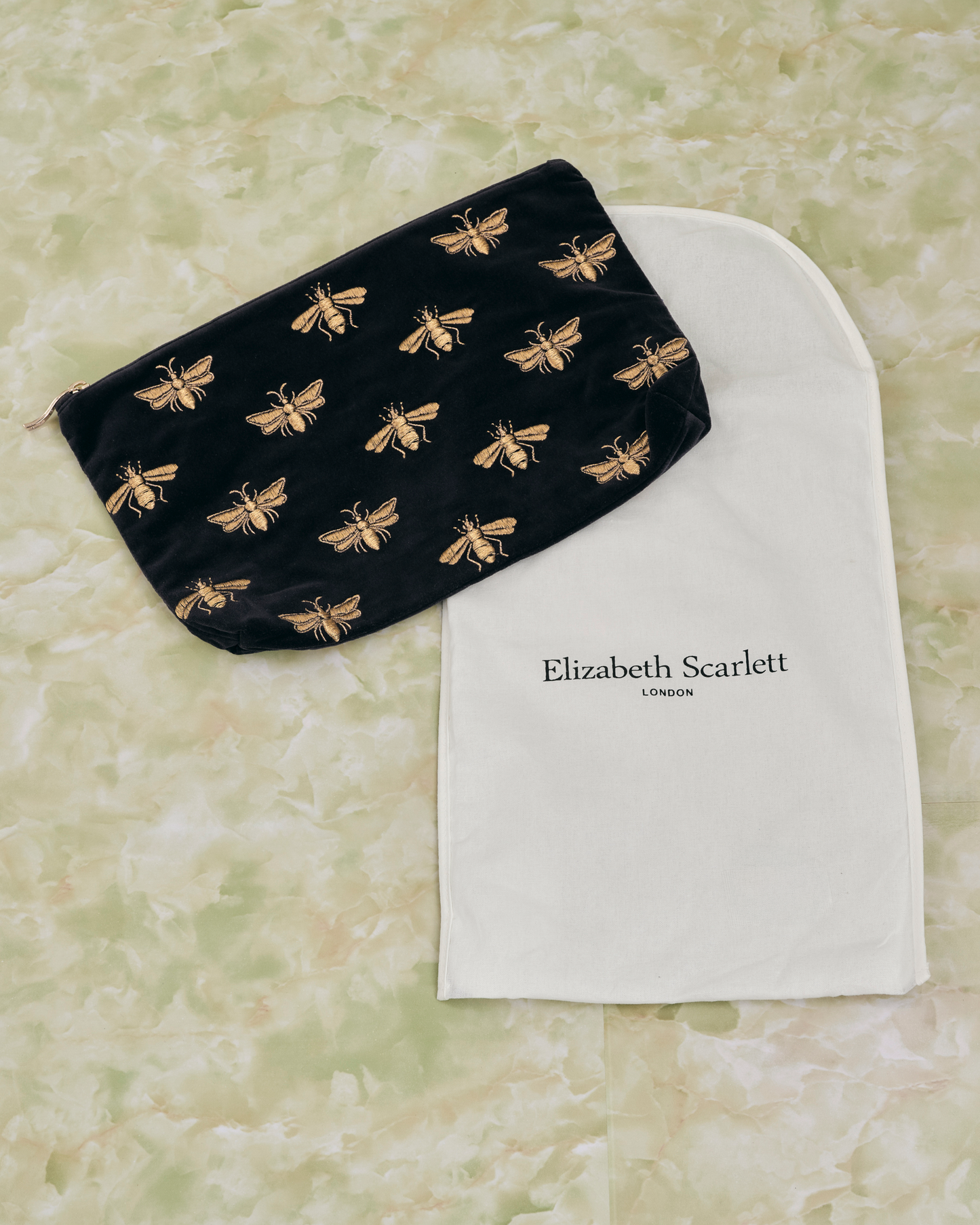 Honey Bee Charcoal Velvet Everyday Pouch