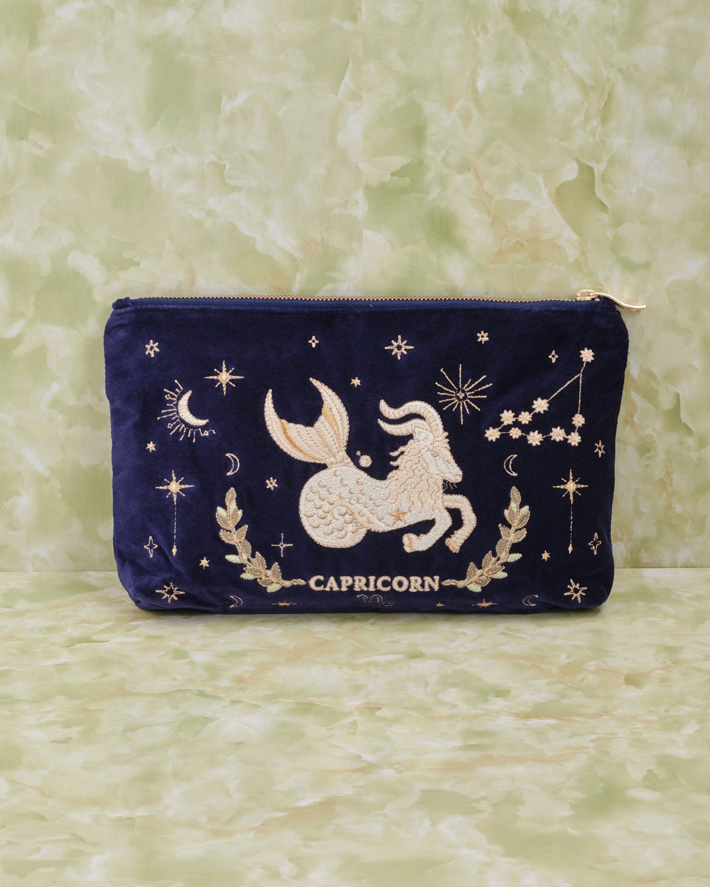 Capricorn Navy Velvet Everyday Pouch