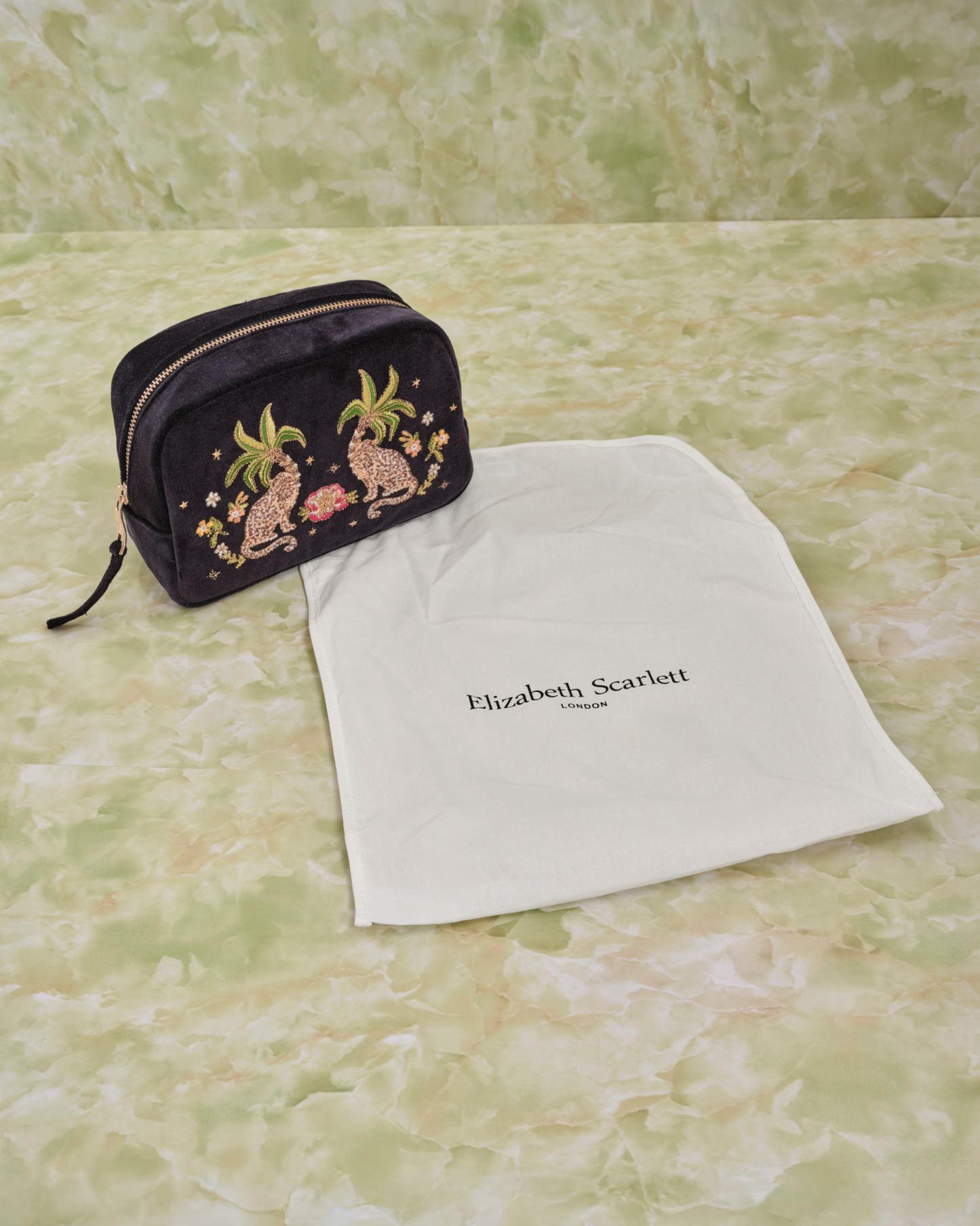 Tropical Jaguar Charcoal Velvet Makeup Bag