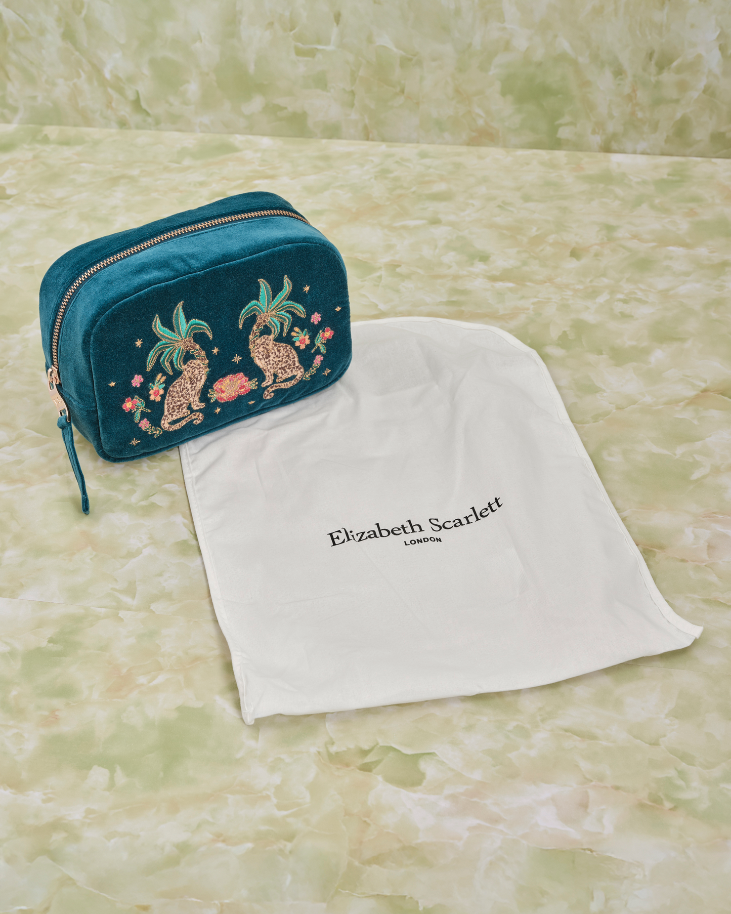 Tropical Jaguar Rich Blue Velvet Makeup Bag