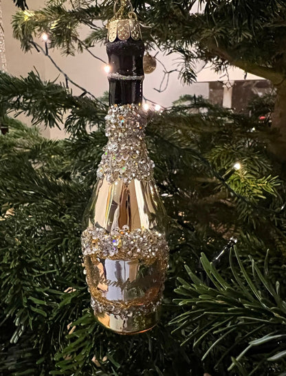 Ornament glass gold champagne bottle