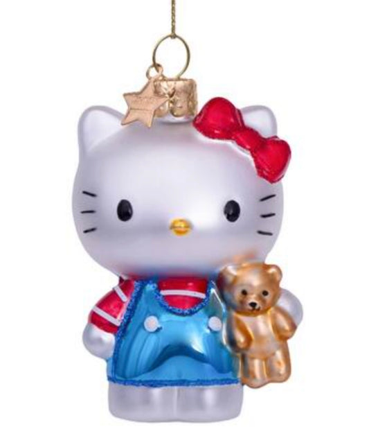 Ornament glass Hello Kitty blue w/bear