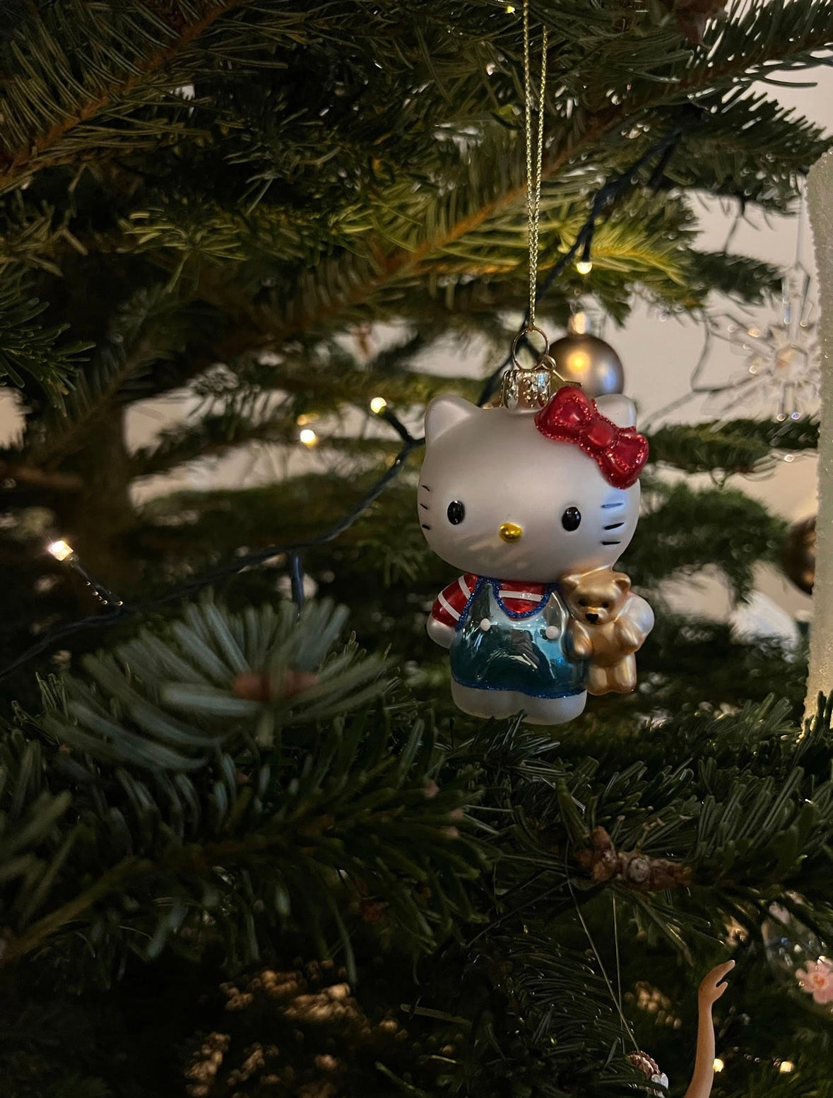 Ornament glass Hello Kitty blue w/bear