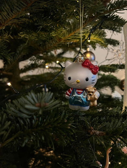 Ornament glass Hello Kitty blue w/bear