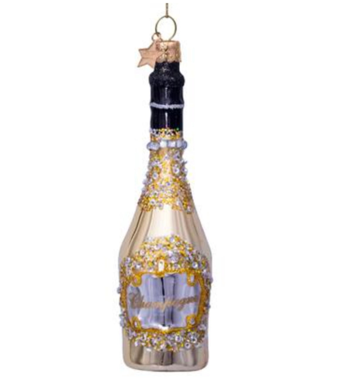 Ornament glass gold champagne bottle