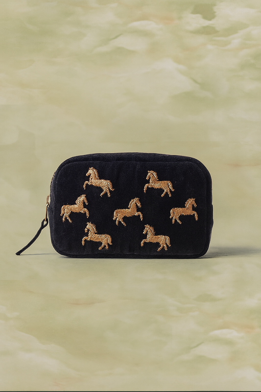 Wild Horses Velvet Makeup Bag -Charcoal