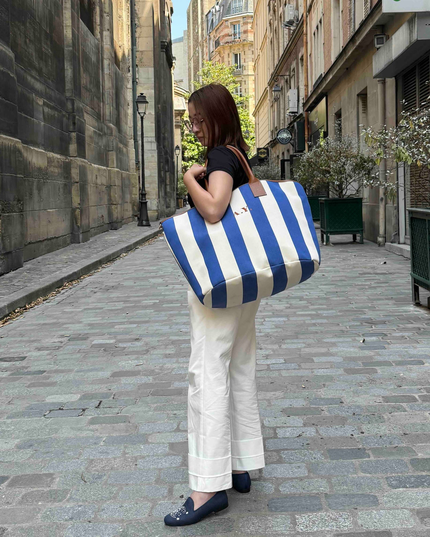 Hand Bag -Cobalt stripe-