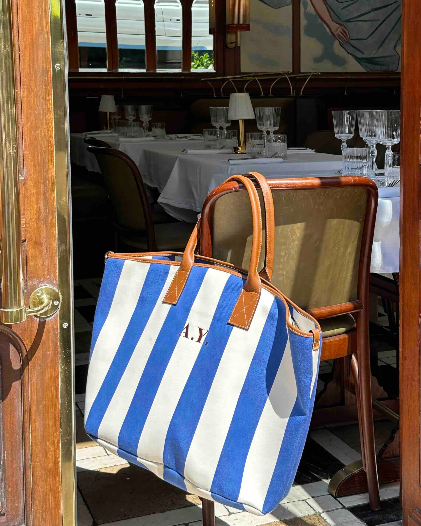 Hand Bag -Cobalt stripe-