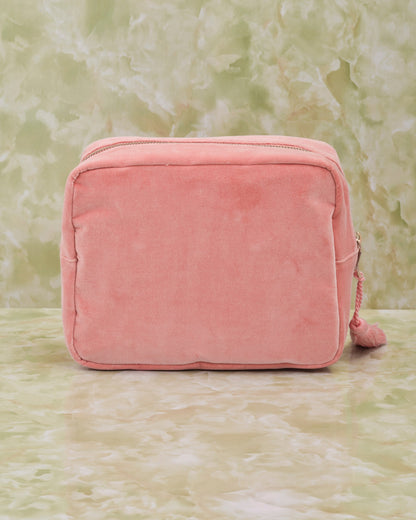 Elephant Coral Velvet Wash Bag