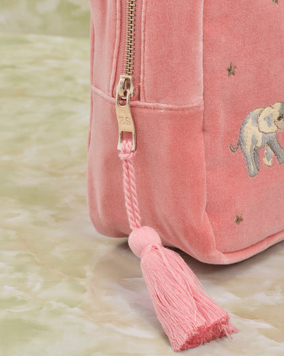 Elephant Coral Velvet Wash Bag