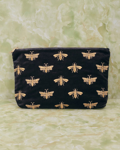 Honey Bee Charcoal Velvet Everyday Pouch