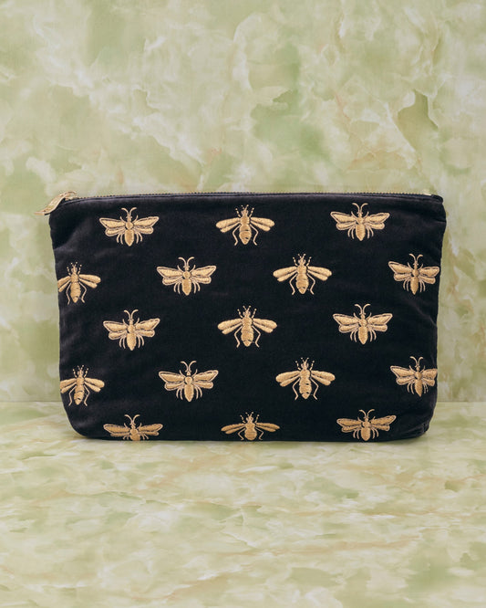 Honey Bee Charcoal Velvet Everyday Pouch