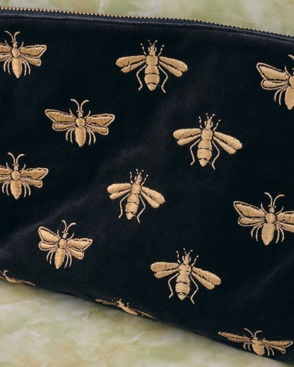 Honey Bee Charcoal Velvet Everyday Pouch