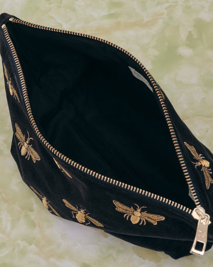 Honey Bee Charcoal Velvet Everyday Pouch