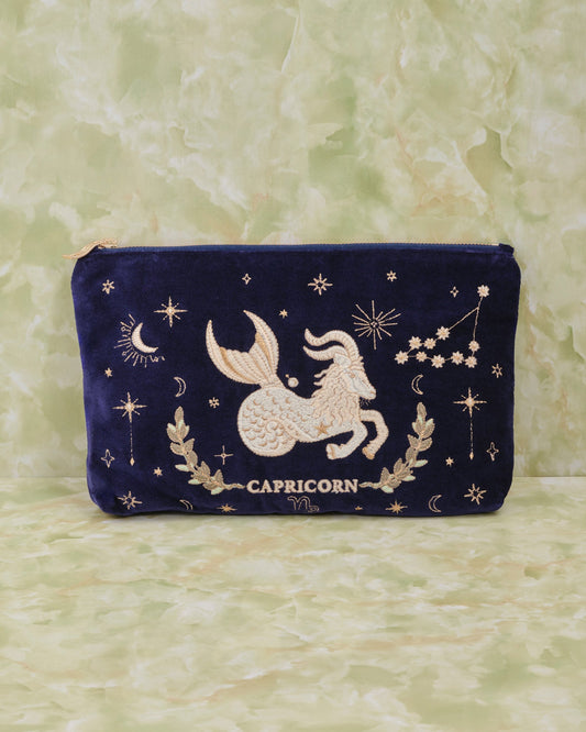 Capricorn Navy Velvet Everyday Pouch
