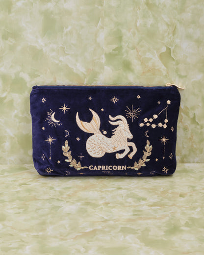 Capricorn Navy Velvet Everyday Pouch
