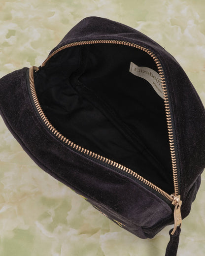 Tropical Jaguar Charcoal Velvet Makeup Bag