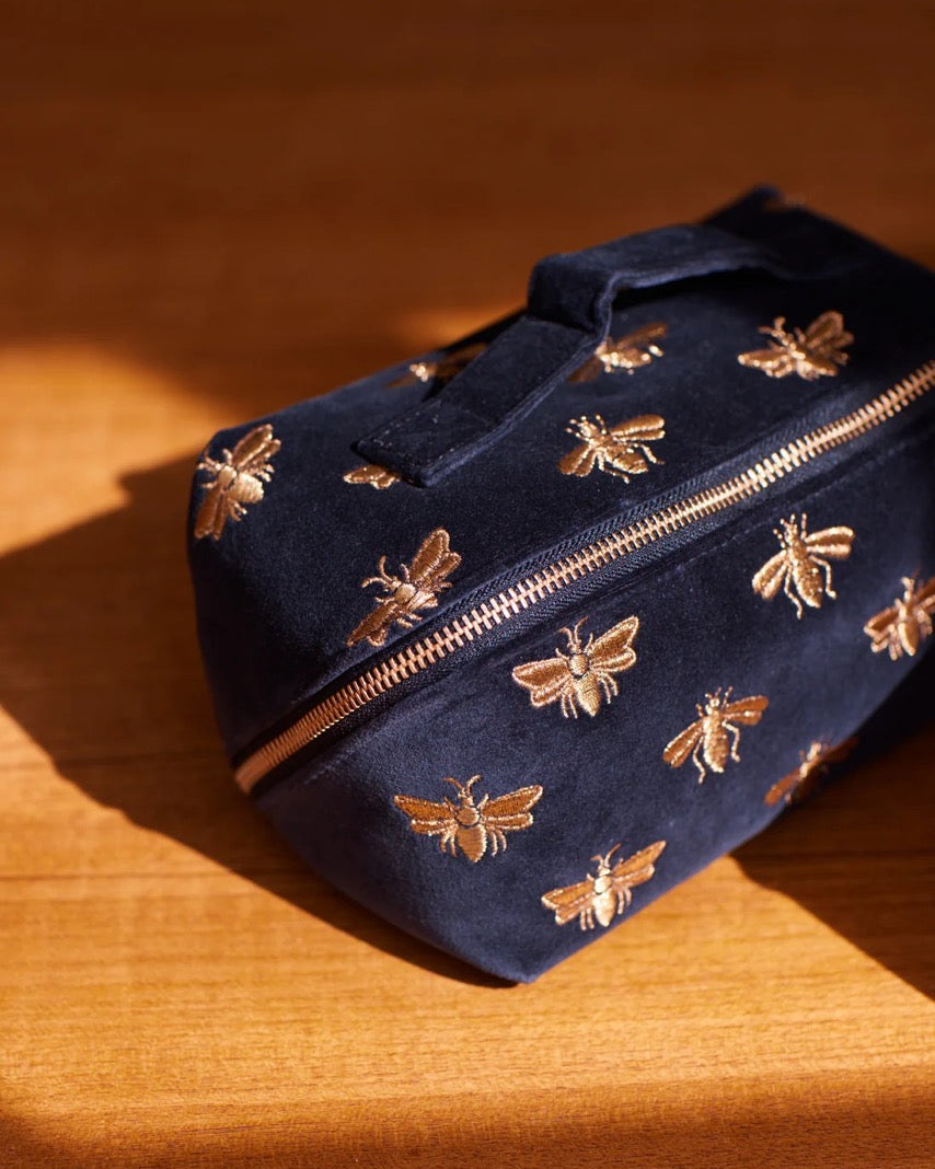 Honey Bee Charcoal Velvet Open Flat Makeup Bag