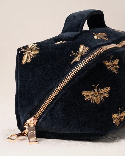 Honey Bee Charcoal Velvet Open Flat Makeup Bag