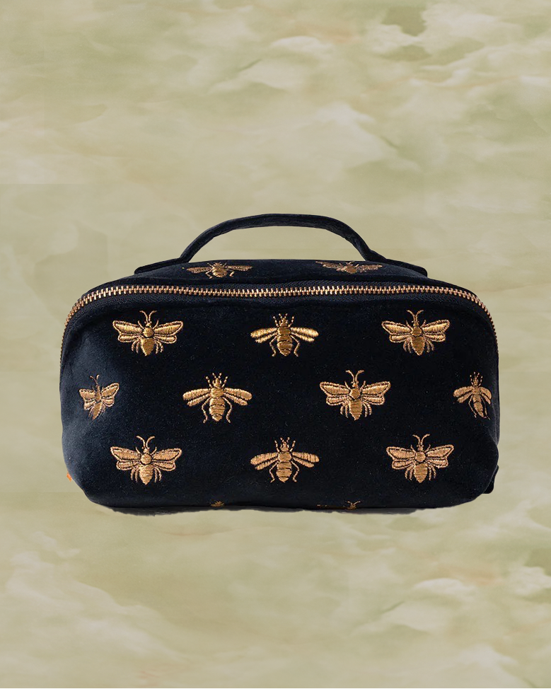 Honey Bee Charcoal Velvet Open Flat Makeup Bag