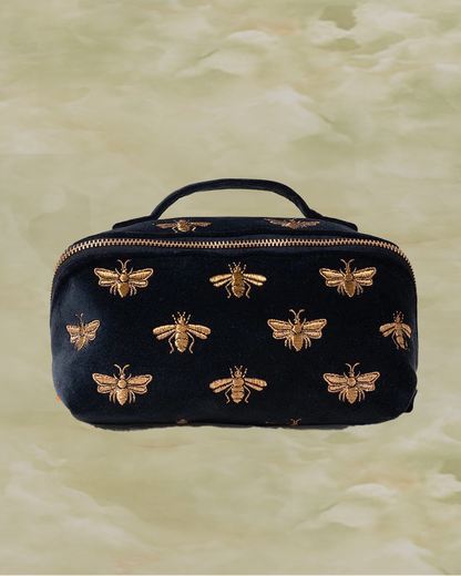 Honey Bee Charcoal Velvet Open Flat Makeup Bag