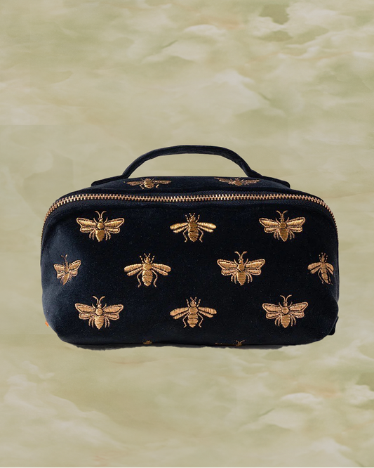 Honey Bee Charcoal Velvet Open Flat Makeup Bag