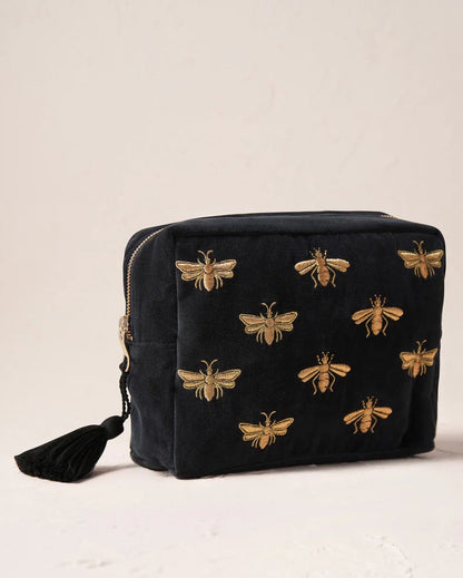 Honey Bee Charcoal Velvet Wash Bag