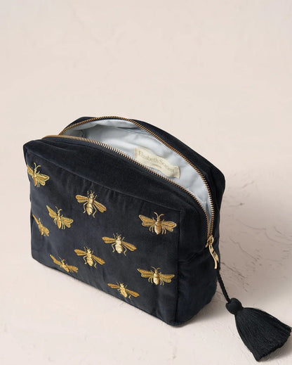 Honey Bee Charcoal Velvet Wash Bag