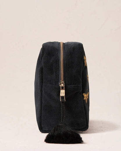 Honey Bee Charcoal Velvet Wash Bag