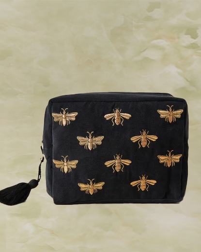 Honey Bee Charcoal Velvet Wash Bag