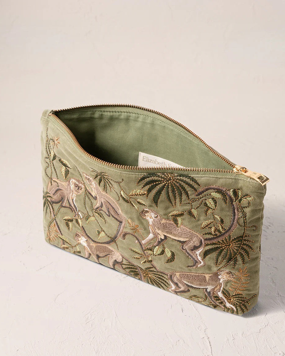 Monkeys Olive Velvet EverydayPouch