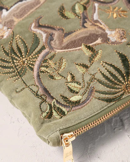 Monkeys Olive Velvet EverydayPouch