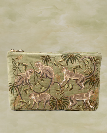 Monkeys Olive Velvet EverydayPouch