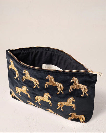 Wild Horses Velvet Everyday Pouch -Charcoal
