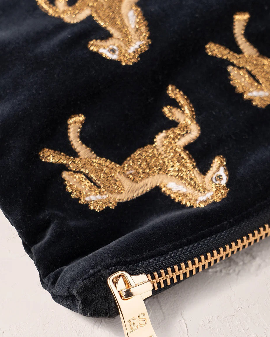 Wild Horses Velvet Everyday Pouch -Charcoal