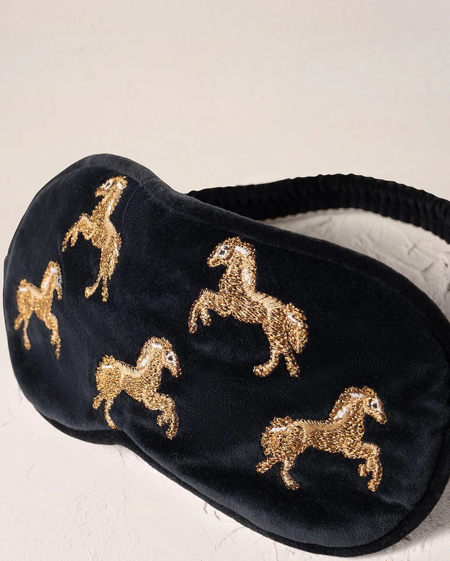 Wild Horses Velvet Eye Mask -Charcoal