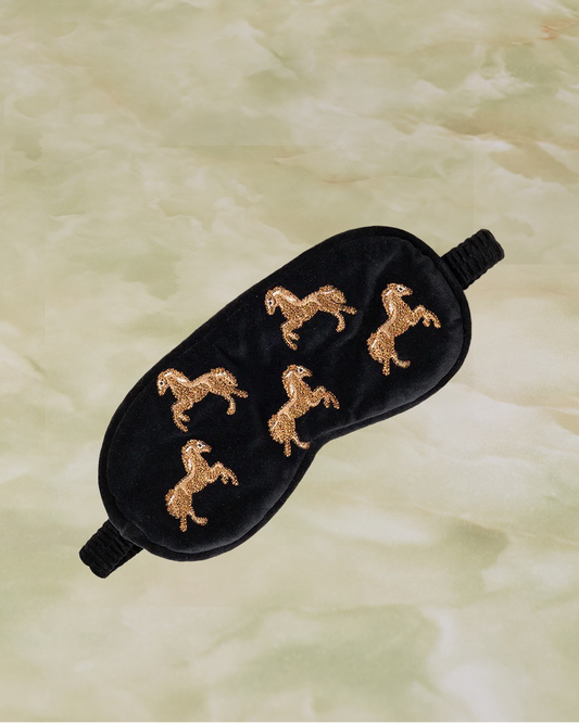 Wild Horses Velvet Eye Mask -Charcoal