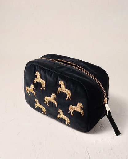 Wild Horses Velvet Makeup Bag -Charcoal