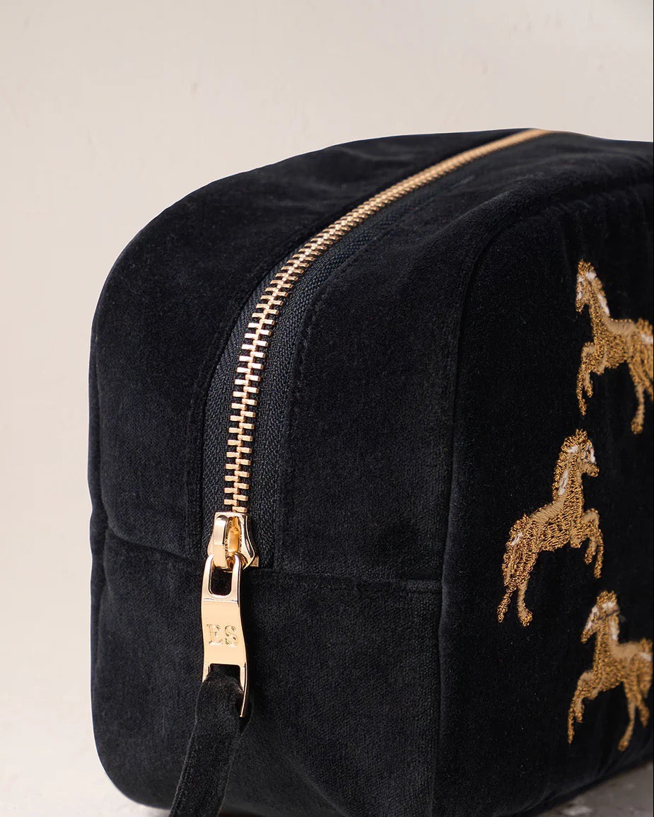 Wild Horses Velvet Makeup Bag -Charcoal