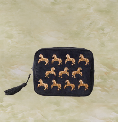 Wild Horses Velvet Wash Bag -Charcoal-