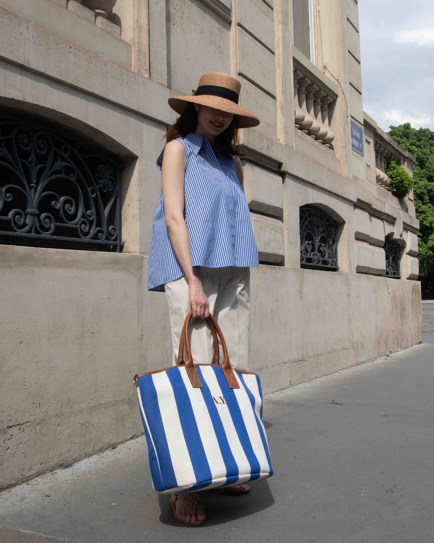 Hand Bag -Cobalt stripe-