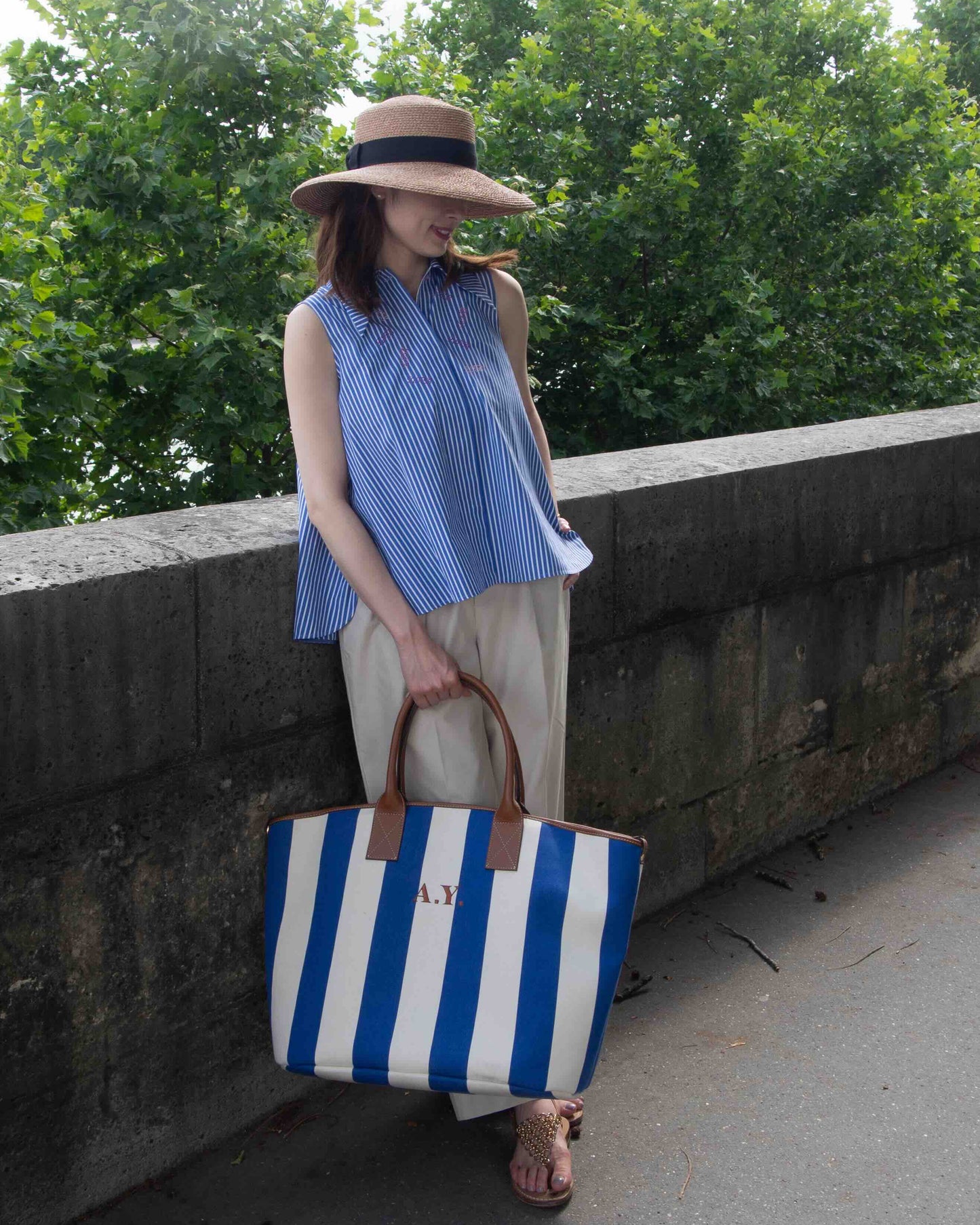 Hand Bag -Cobalt stripe-
